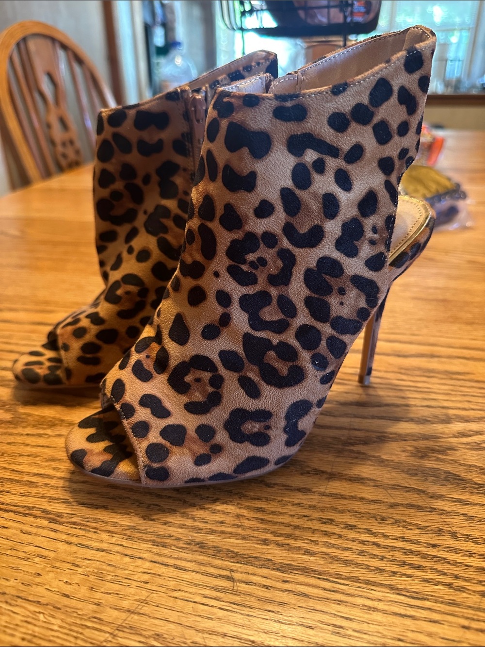 Venus Leopard Print Peep-Toe Stiletto Booties - Brown - Never worn